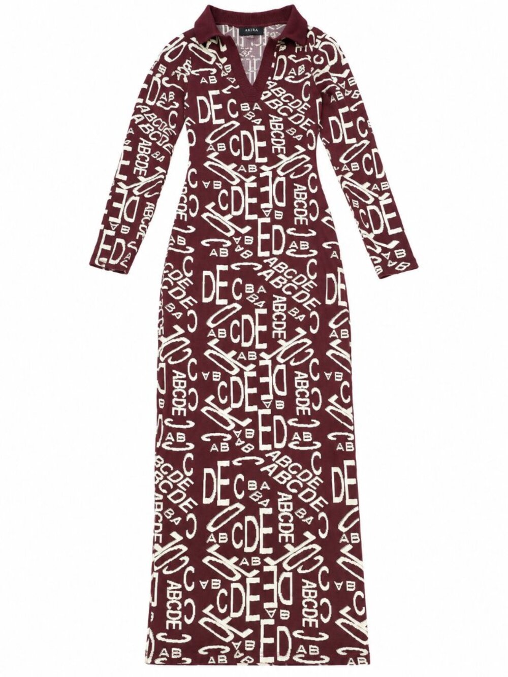 KIRA Burgundy & Cream ABC Letter Midi Dress